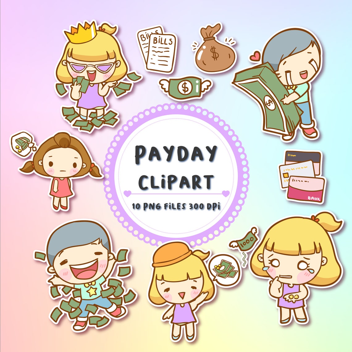 Payday ClipartPlanner sticker setKawaii Hand Drawn Design Etsy
