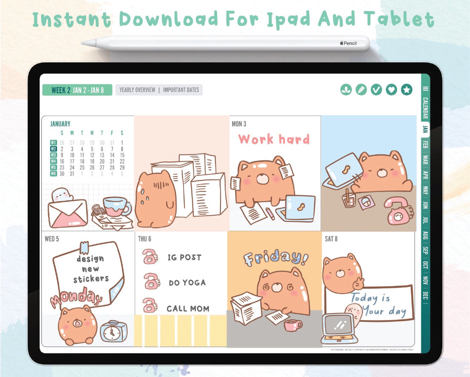 Work Hard Digital Stickers Goodnotes Stickers Cute Hand - Etsy