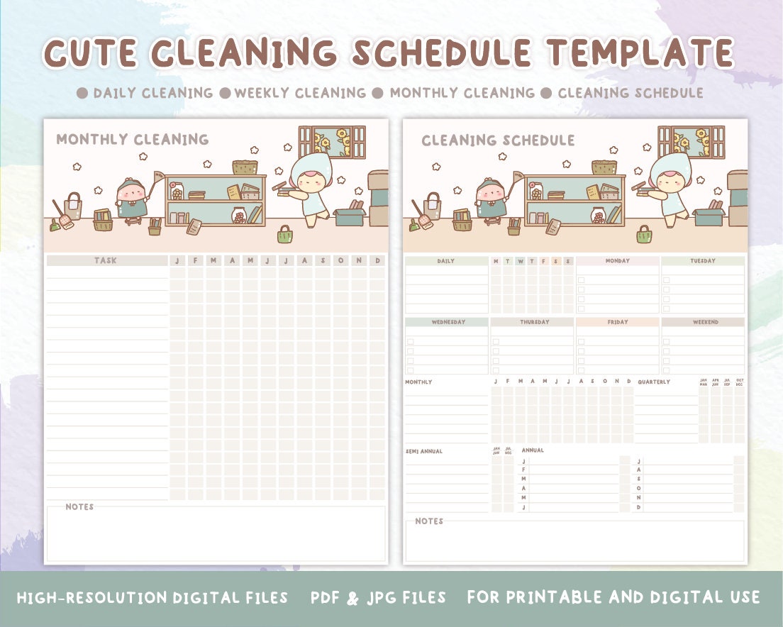 cute-cleaning-schedule-template-cleaning-checklist-printable-weekly-monthly-yearly-cleaning-planner-house-chore-list-instant-digits-stickers-etsy