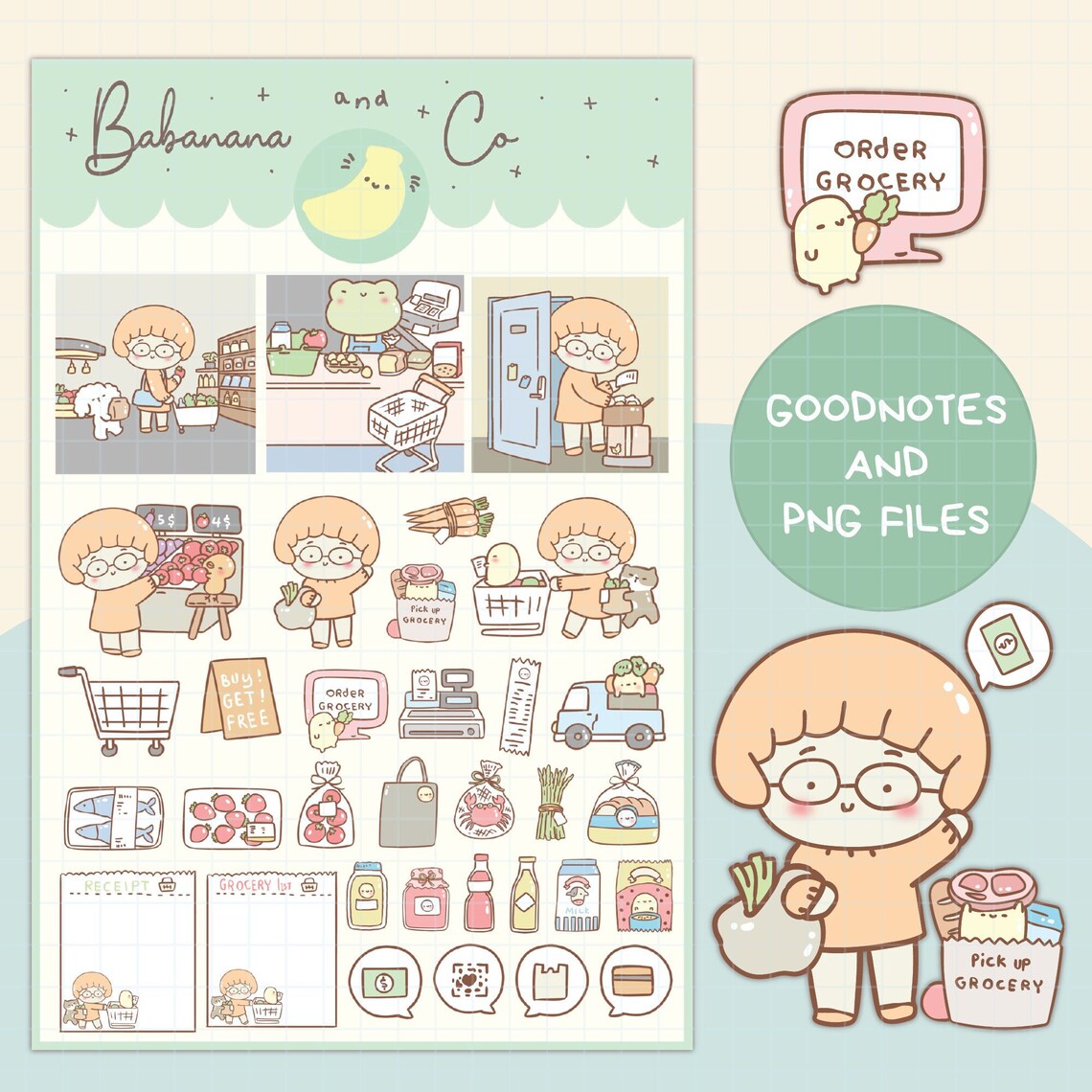 Cute Hand Drawn Grocery Digital Stickers | Goodnotes Stickers | Digits ...