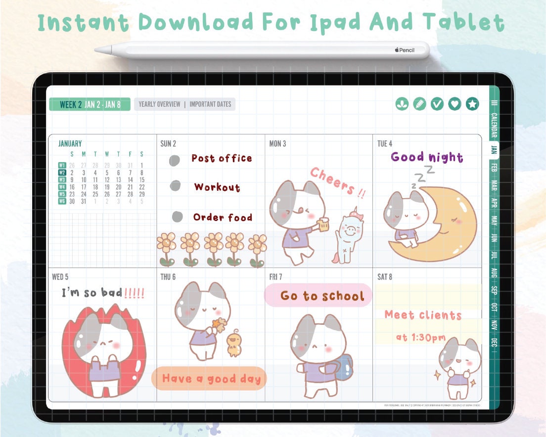 Set of Cat Digital Stickers | Goodnotes Stickers | Cute Hand Draw ...