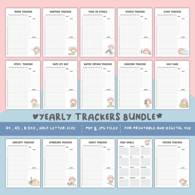 Yearly Trackers Bundle | Printable Bullett Journal | Printable Pages ...