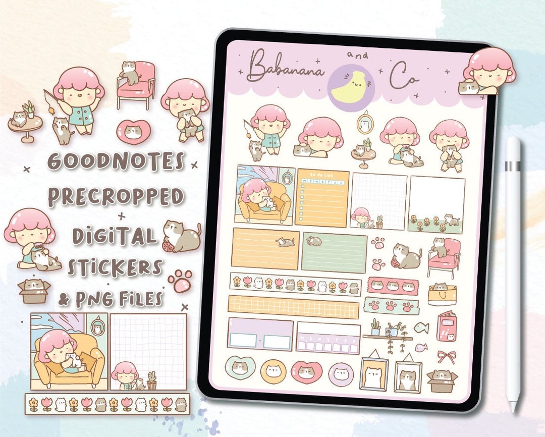 Lovely Cat Digital Stickers | Goodnotes Stickers | Cute Hand Draw ...