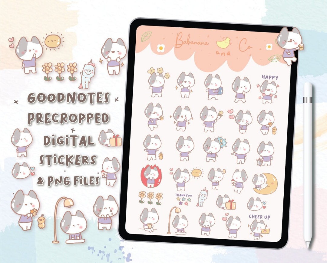 Set of Cat Digital Stickers | Goodnotes Stickers | Cute Hand Draw ...