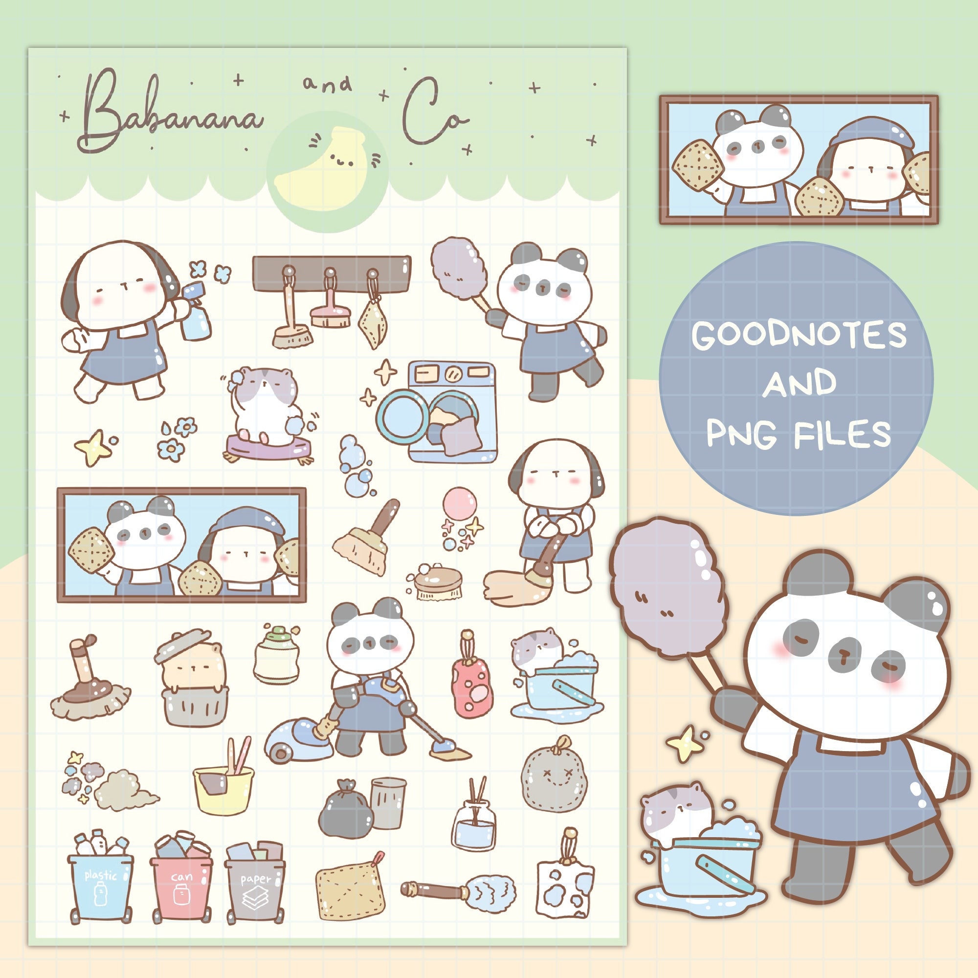Cute Hand Drawn Clean Day Digital Stickers | Goodnotes Stickers ...