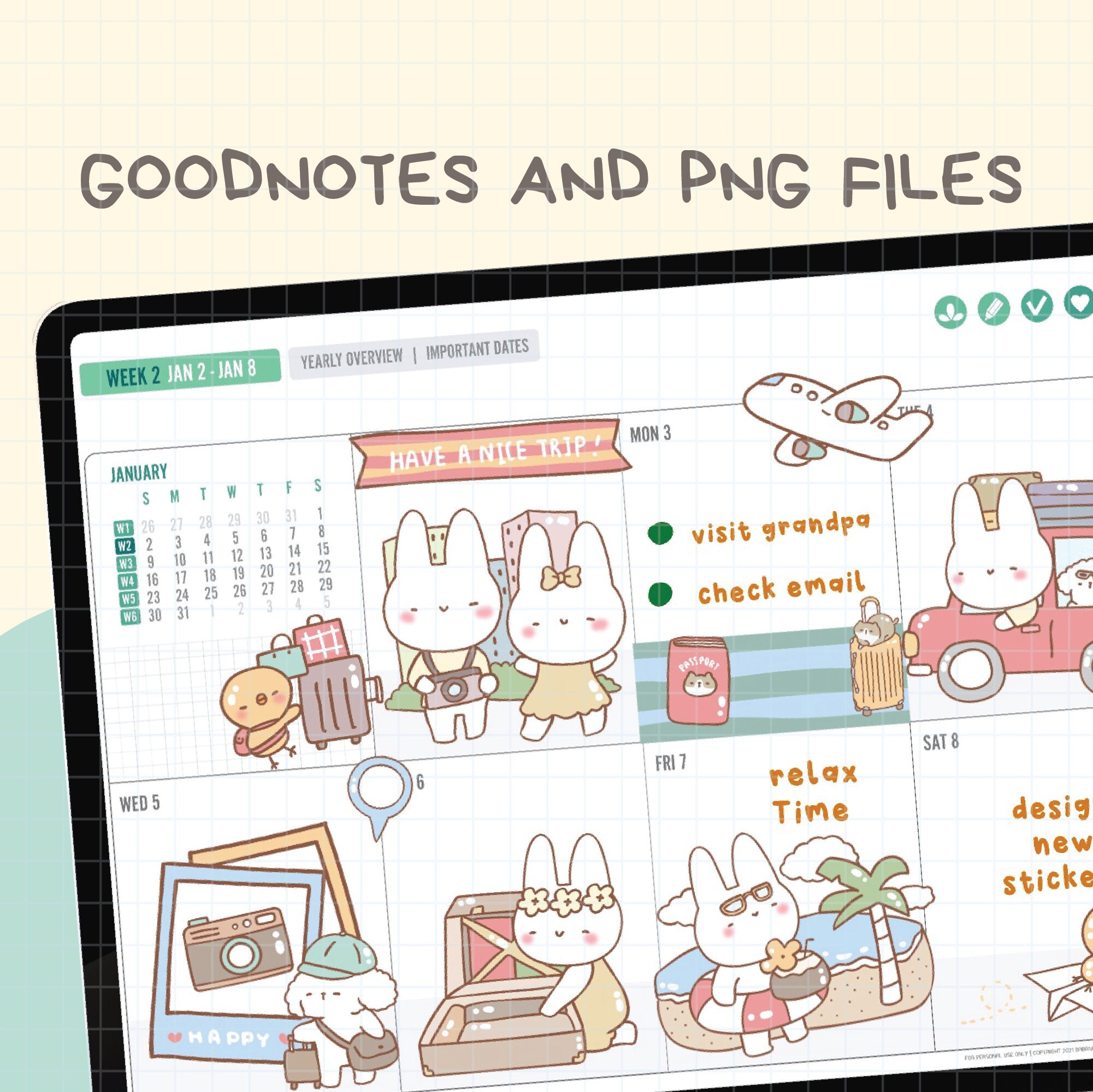 Vacation Digital Stickers | Goodnotes Stickers | Cute Hand Draw ...