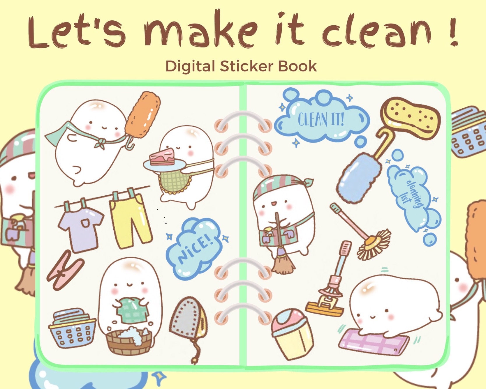 Let's Clean Sticker Let's Make It Clean Theme Digital Stickers | Goodnotes Stickers | Cute ...