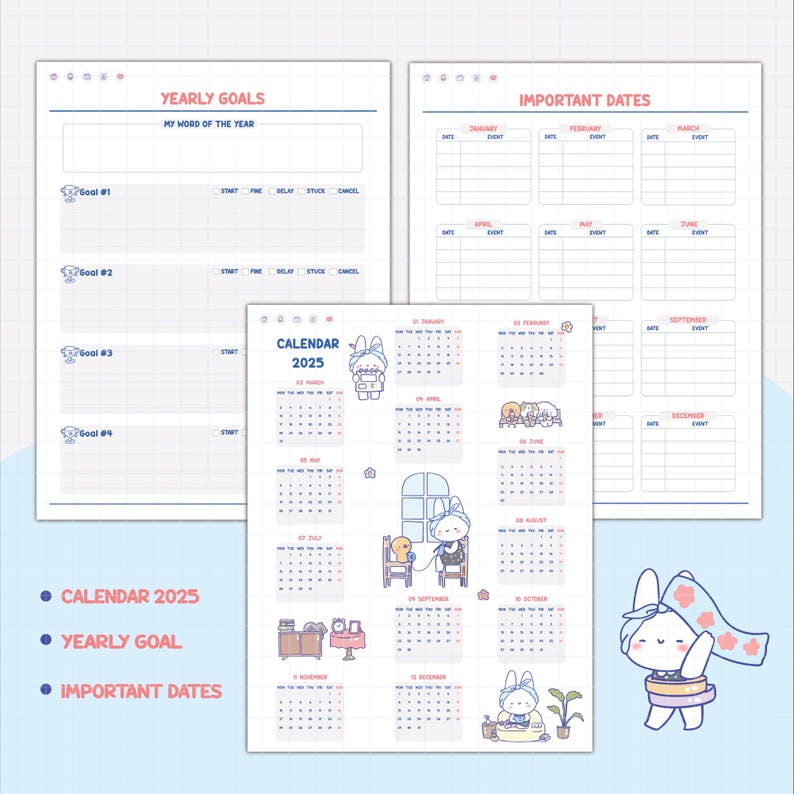 Digital 2025 Cute Calendar & Weekly Planner Monthly Planner Weekly
