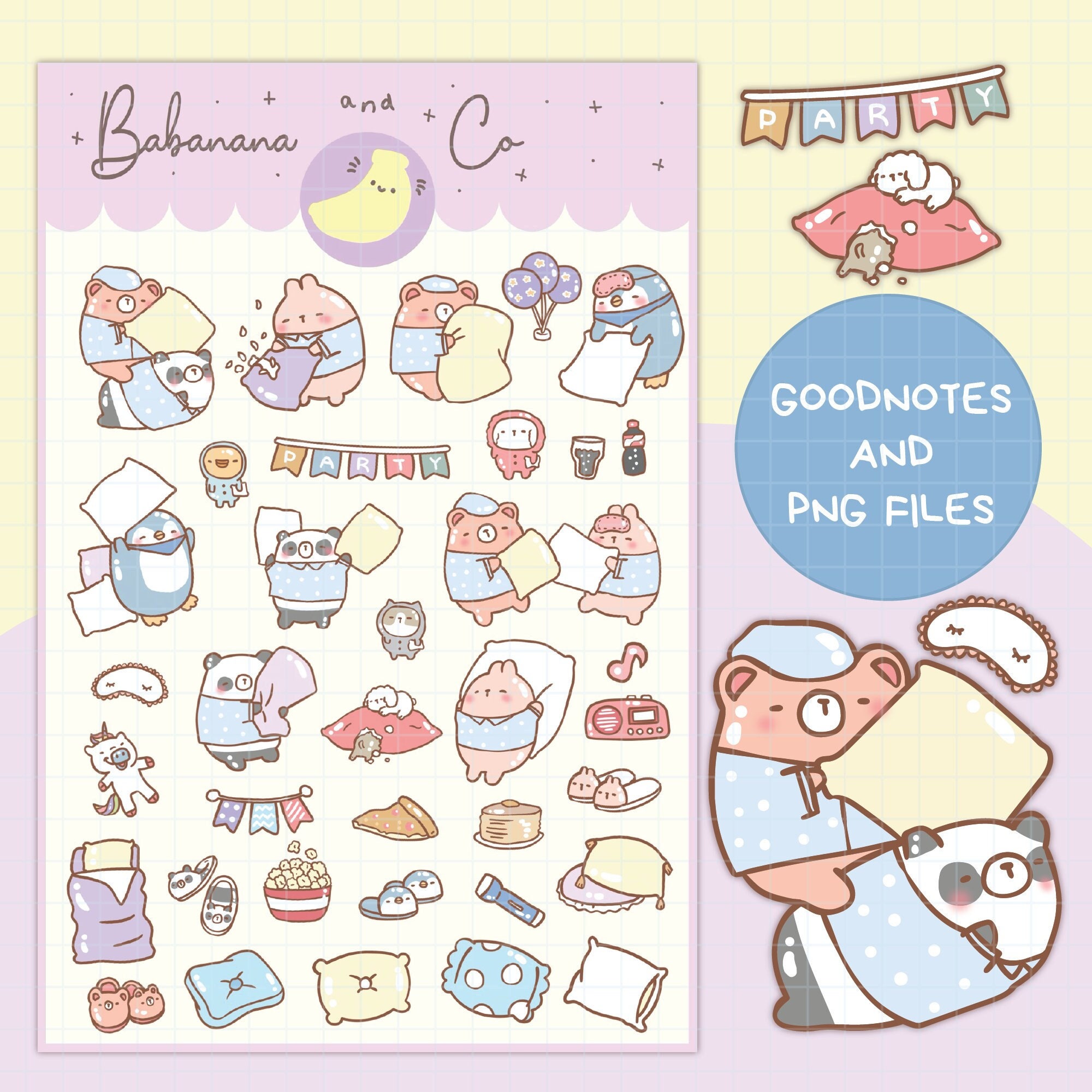 Pajamas Party Digital Stickers | Goodnotes Stickers | Cute Hand Draw ...
