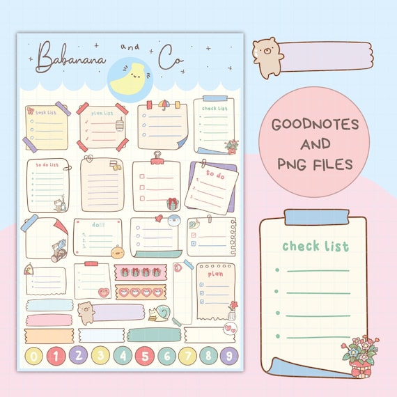 Cute Hand Drawn Cute Notepad Digital Stickers | Goodnotes Stickers | Cute Hand Draw | Digits Stickers | Planner | Kawaii | Precropped PNG