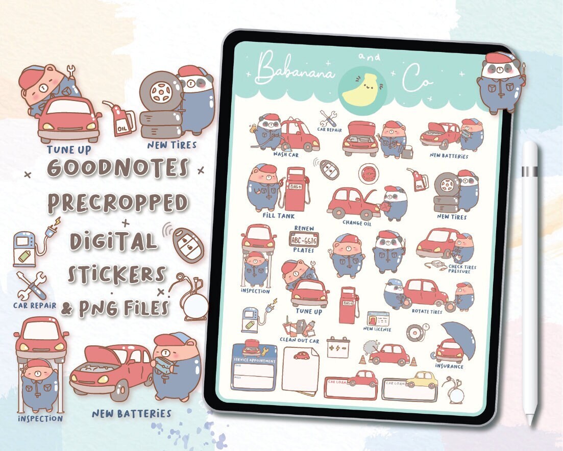 Car Maintenance Digital Stickers | Goodnotes Stickers | Cute Hand Draw ...