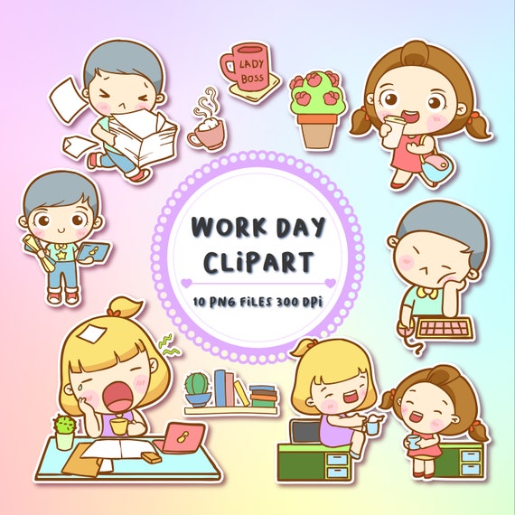 Work Day Clipartplanner Sticker Setkawaii Hand Drawn Design Etsy