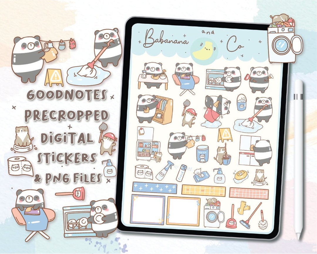 Cute Hand Drawn Clean Day Digital Stickers | Goodnotes Stickers ...