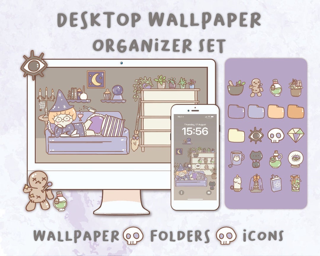 Cute Witch Desktop Wallpaper Organizer Mac and Windows - Etsy