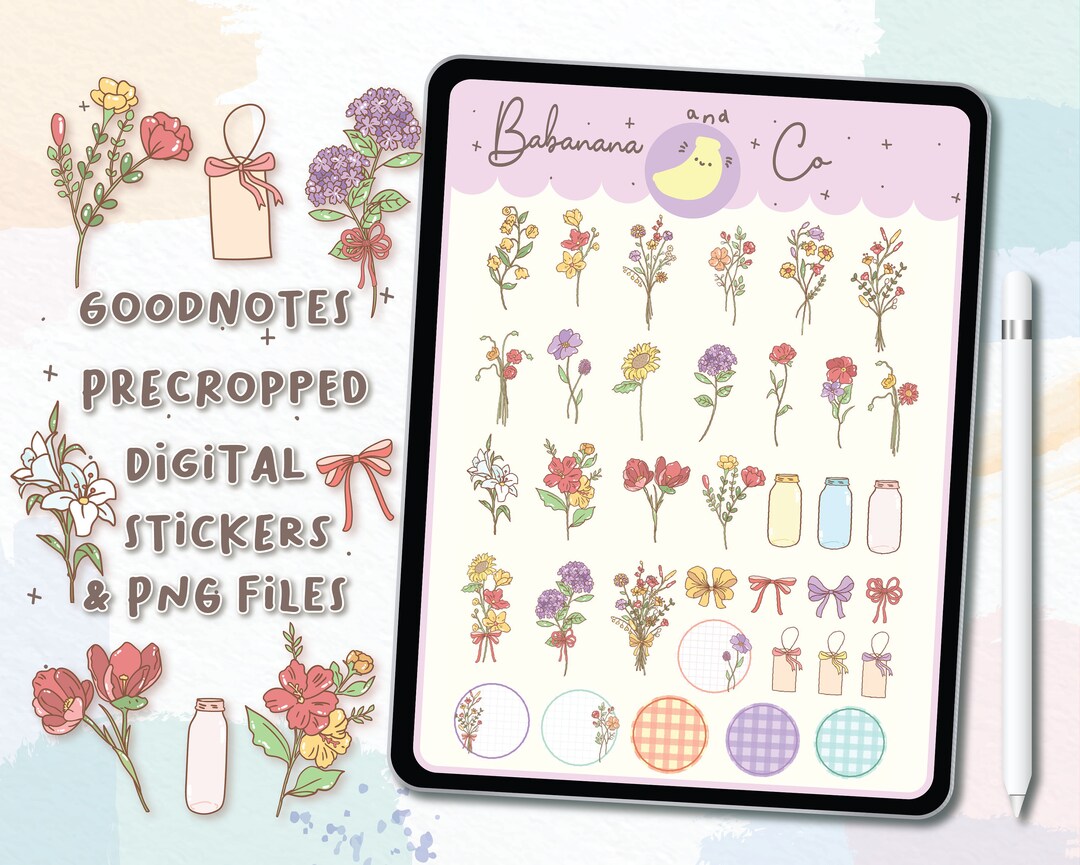Flower Digital Stickers | Goodnotes Stickers | Cute Hand Draw | Digits ...