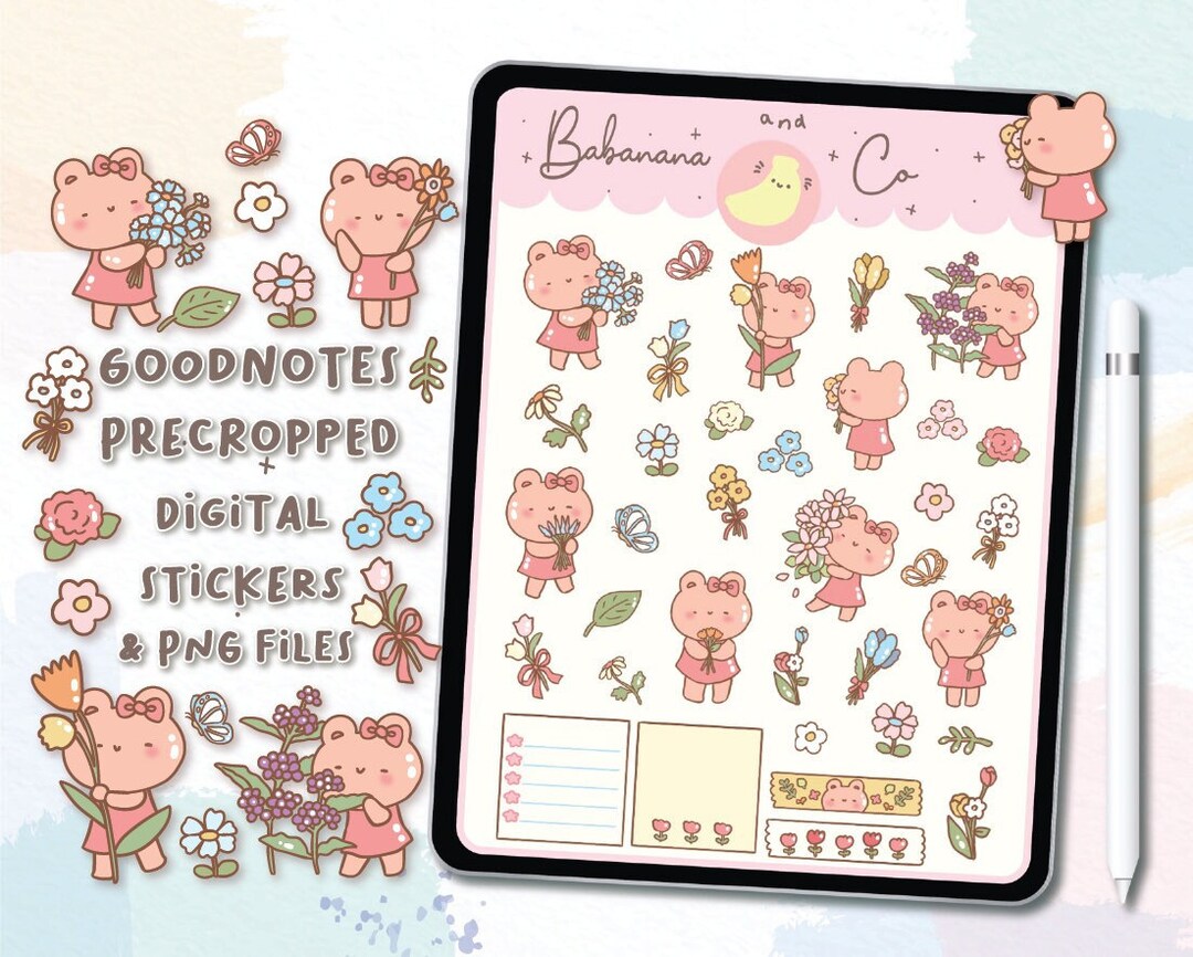 Lovely Flowers Digital Stickers | Goodnotes Stickers | Cute Hand Draw ...