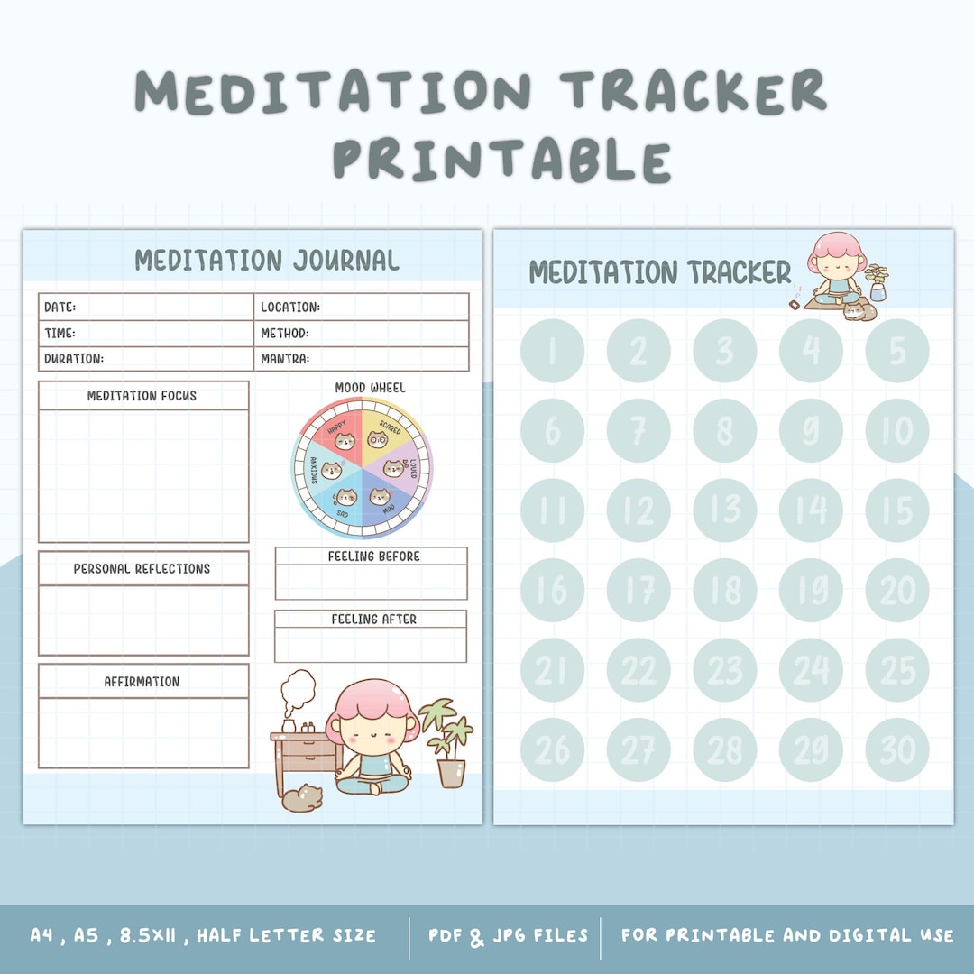 Meditation Tracker Printable | Meditation Journal | Meditation Log | 30 ...
