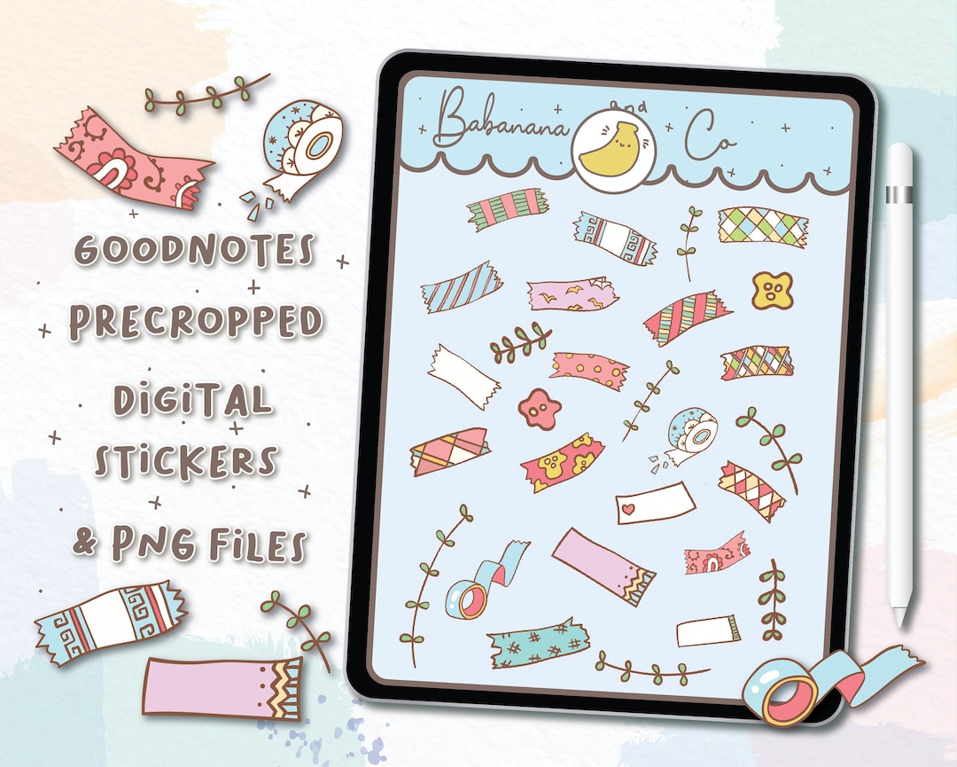 Cute Washi Tape Digital Stickers | Goodnotes Stickers | Cute Hand Draw ...