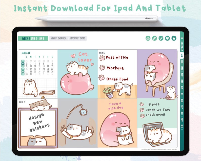 Cat Lover Digital Stickers | Goodnotes Stickers | Cute Hand Draw ...