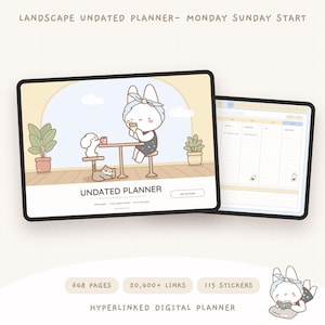 Undated Landscape Digital Planner | GoodNotes, iPad, Hyperlinked (Digital Download)