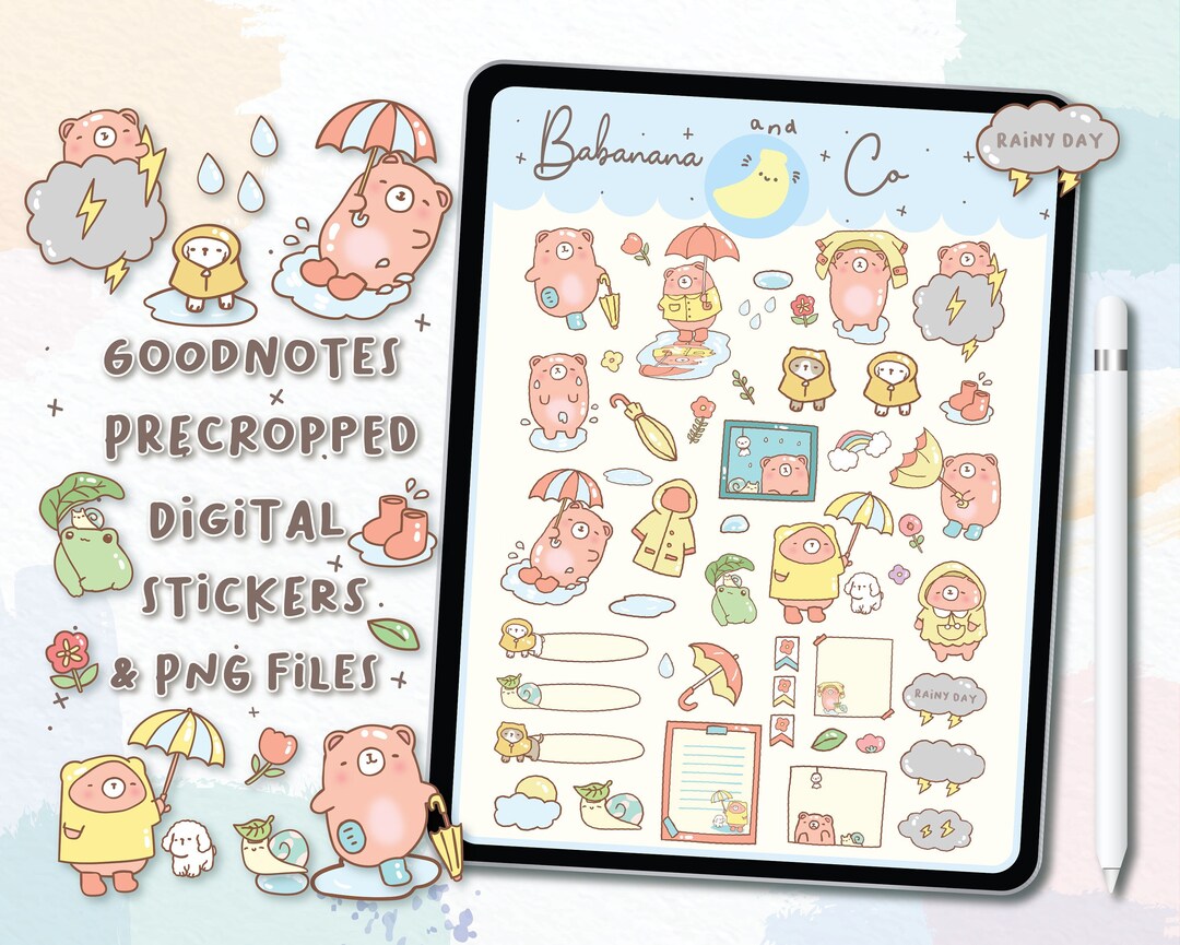 Rainy Digital Stickers | Goodnotes Stickers | Cute Hand Draw | Digits ...
