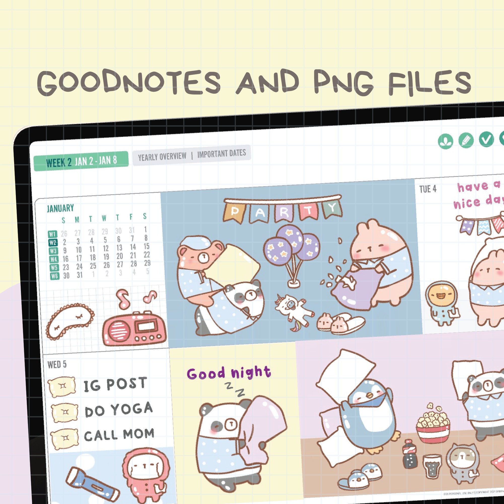 Pajamas Party Digital Stickers | Goodnotes Stickers | Cute Hand Draw ...