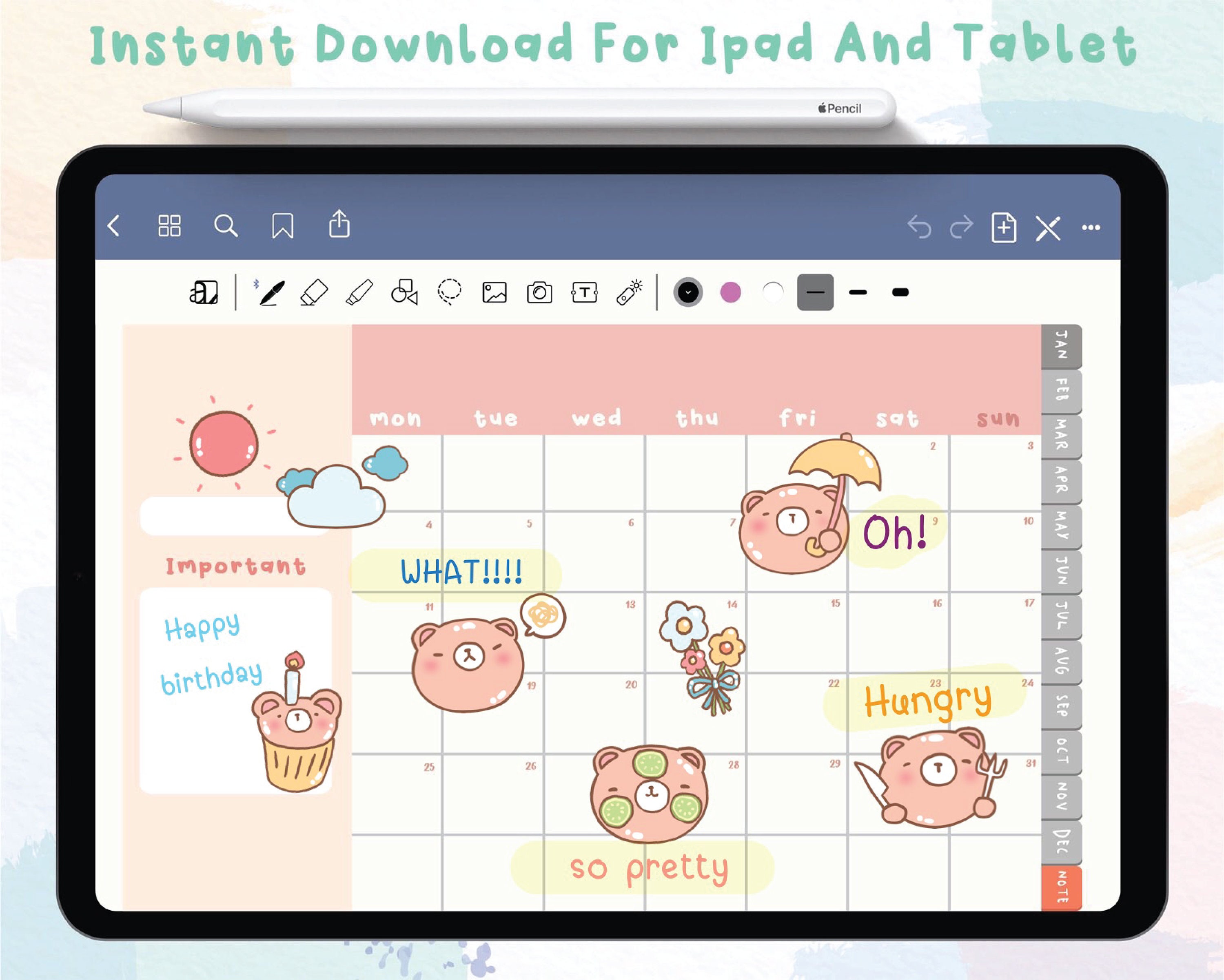 Cute Daily Life Icons Digital Stickers | Goodnotes Stickers | Cute Hand ...