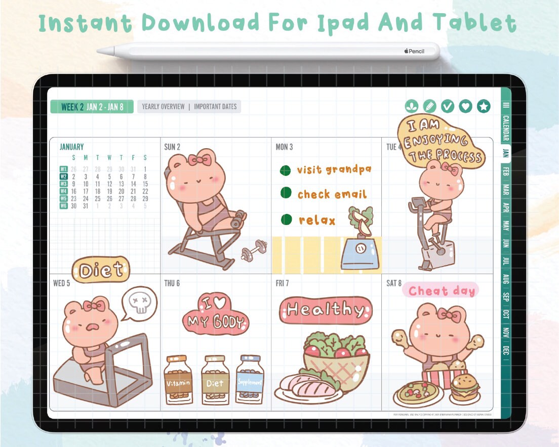 GYM DAY Digital Stickers | Goodnotes Stickers | Cute Hand Draw | Digits ...