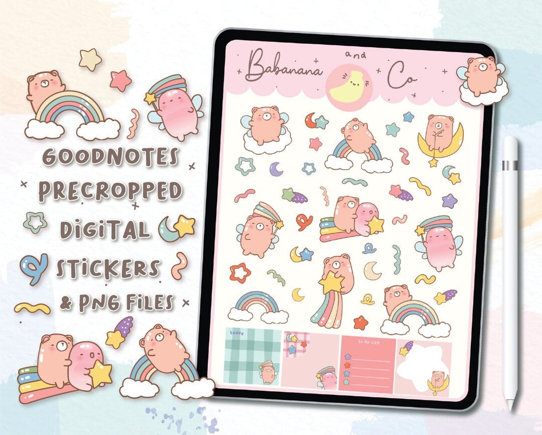Cute Hand Drawn Cute Rainbow Digital Stickers | Goodnotes Stickers ...