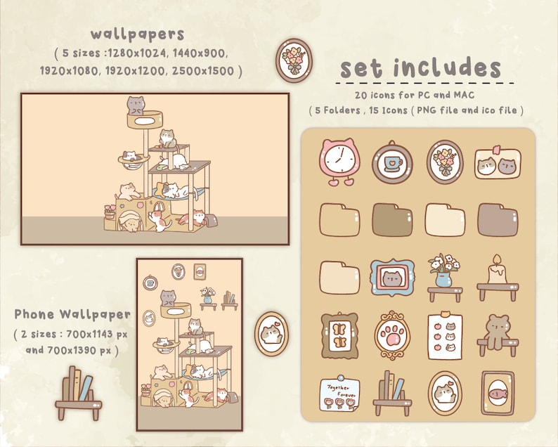 Cat File Floder Computer Cute Cats Desktop Wallpaper Organizer| Mac and Windows Organizer | Mac ...