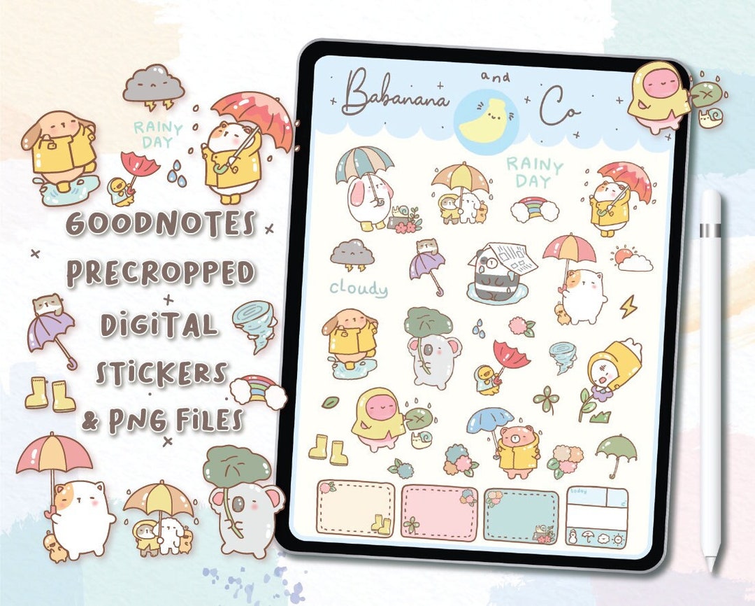 Cute Hand Drawn Rainy Day Digital Stickers | Goodnotes Stickers ...