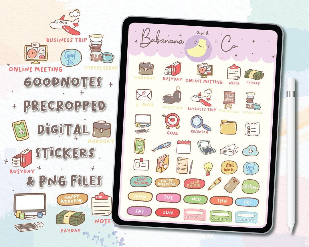 Work Icons Digital Stickers | Goodnotes Stickers | Cute Hand Draw ...