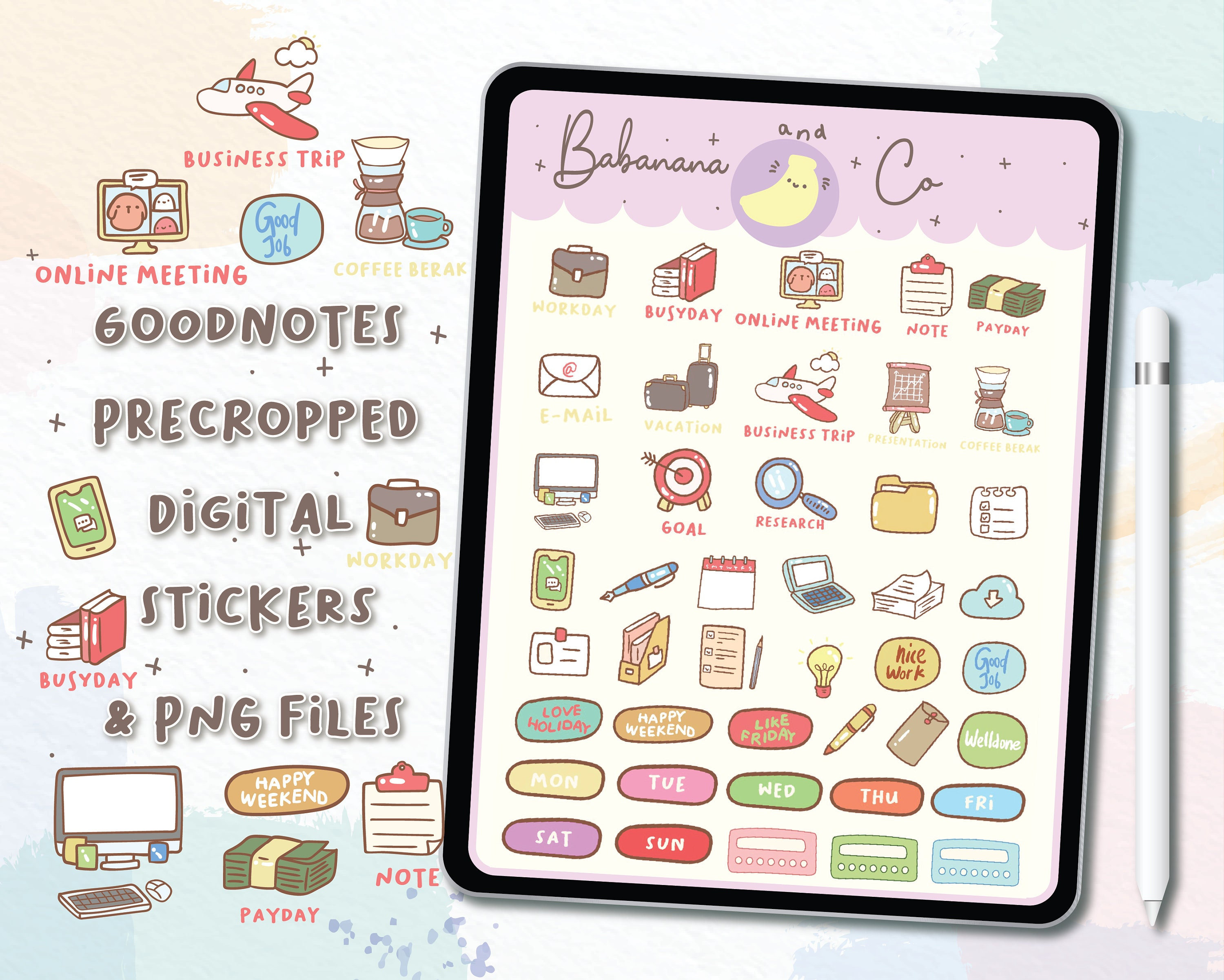 Work Icons Digital Stickers | Goodnotes Stickers | Cute Hand Draw ...