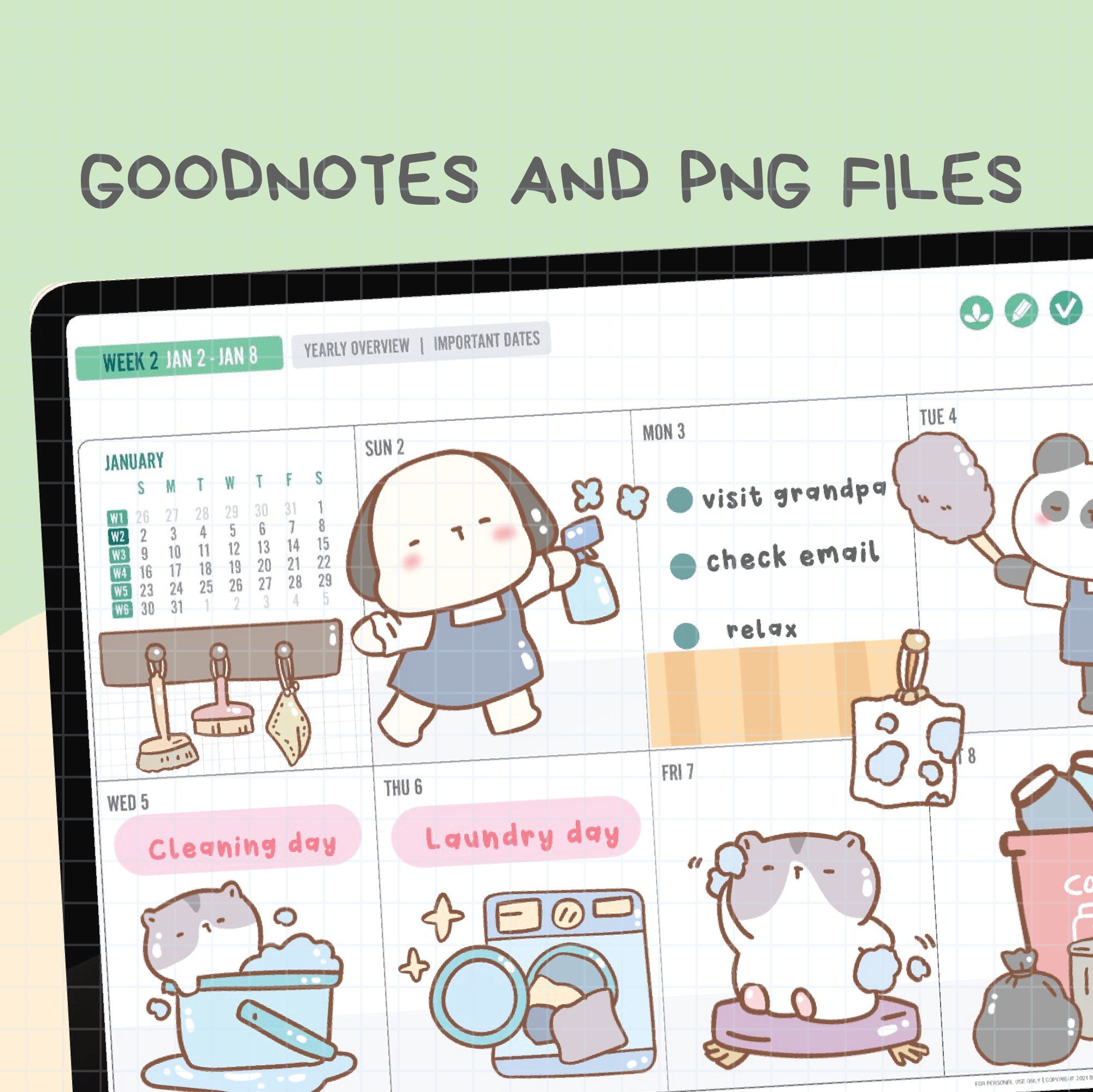 Clean Day Digital Stickers | Goodnotes Stickers | Cute Hand Draw ...