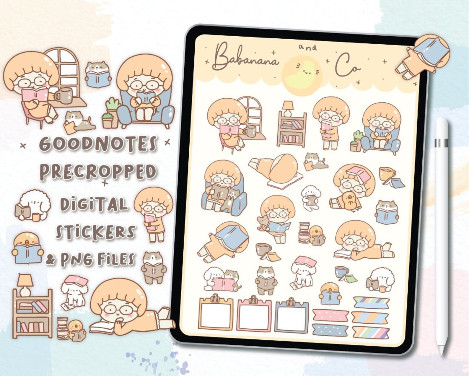 Reading Digital Stickers | Goodnotes Stickers | Cute Hand Draw | Digits ...