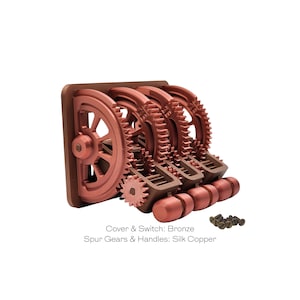 Rocker CUSTOM Triple Mechanical Spur Geared Steampunk Light Switch Assembly®/25 Gears,3 Levers,2-Piece Handles & Cover/3DPrintedLight Switch