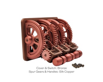 Rocker CUSTOM Triple Mechanical Spur Geared Steampunk Light Switch Assembly®/25 Gears,3 Levers,2-Piece Handles & Cover/3DPrintedLight Switch