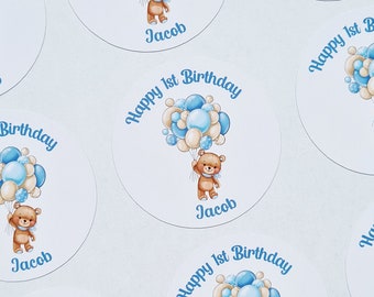 Birthday custom text labels, personalised stickers, circular, birthday, event, party stickers, sweet cone stickers, party bag stickers,
