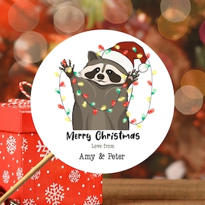 Personalised Christmas Stickers, Name Stickers, Christmas Labels, Merry Christmas From, Gift Wrapping, Christmas lights, Gift Tags, Raccoon