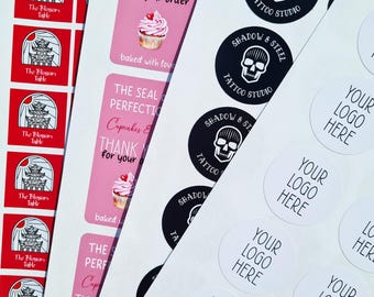 Custom labels, personalised stickers, circle, circular, logo, business, postal, your logo, custom writing, square, custom shape