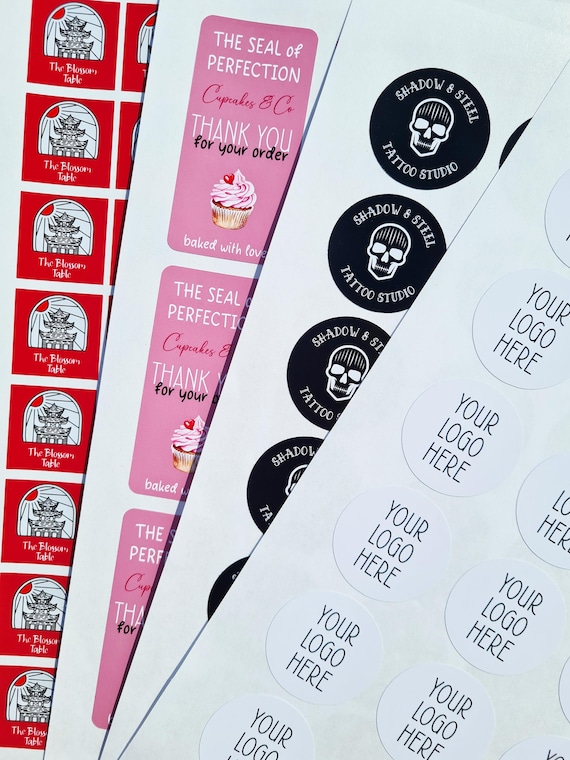 Custom labels, personalised stickers, circle, circular, logo, business, postal, your logo, custom writing, square, custom shape