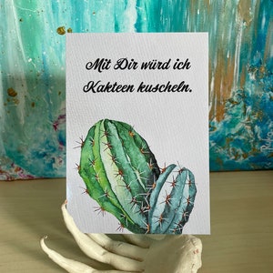 Postkarte mit Kaktus und lustigem Spruch, gemalt mit Watercolor