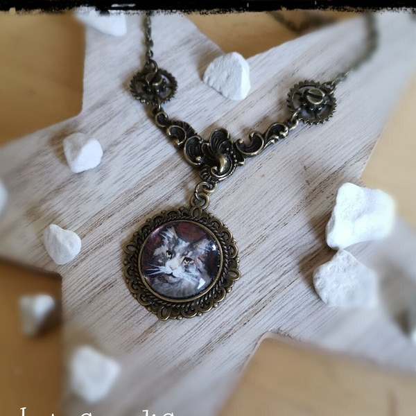 Katze / Maine Coone / Collier / Steampunk / Viktorianisch / Cabochon