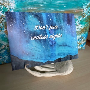 Winterliche Postkarte, Nordlichter mit Spruch, Weihnachten, Jule