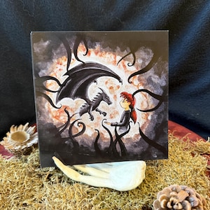 Postkarte mit Mädchen und Drache / Depression / innere Stärke