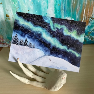 Winterliche Postkarte, Nordlichter, Weihnachten, Weihnachtskarte