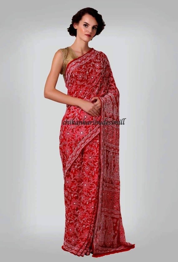 Lucknow Chikankari Saree Indian Saree Party Wear Saree Bollywood Saree -   Canada