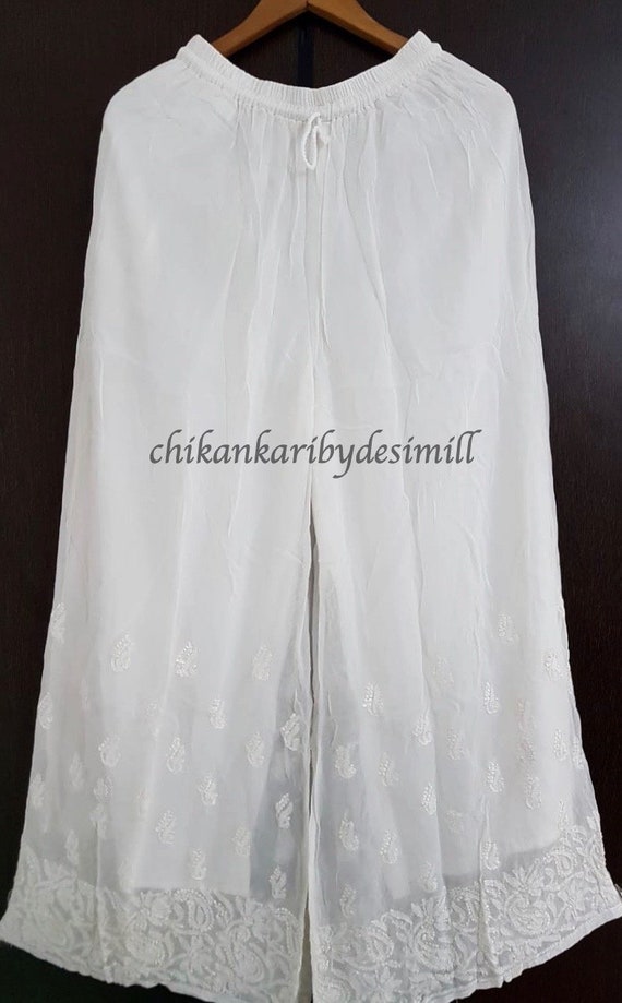 Lavangi Lucknow Chikankari White Chiffon Palazzo