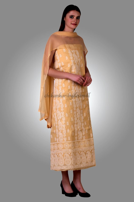 Peach and White chikankari 3pc Cotton Ladies Suit – Shilphaat.com