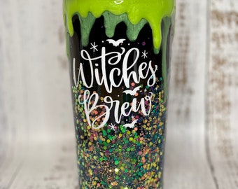 Witches Brew Cauldron Glitter Tumbler: Halloween-Hocus Pocus-Witch Vibes-Stainless Steel-Epoxy